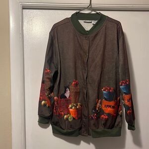 Vintage 90s Blair Green Paisley Cat & Dog Button sweater large P